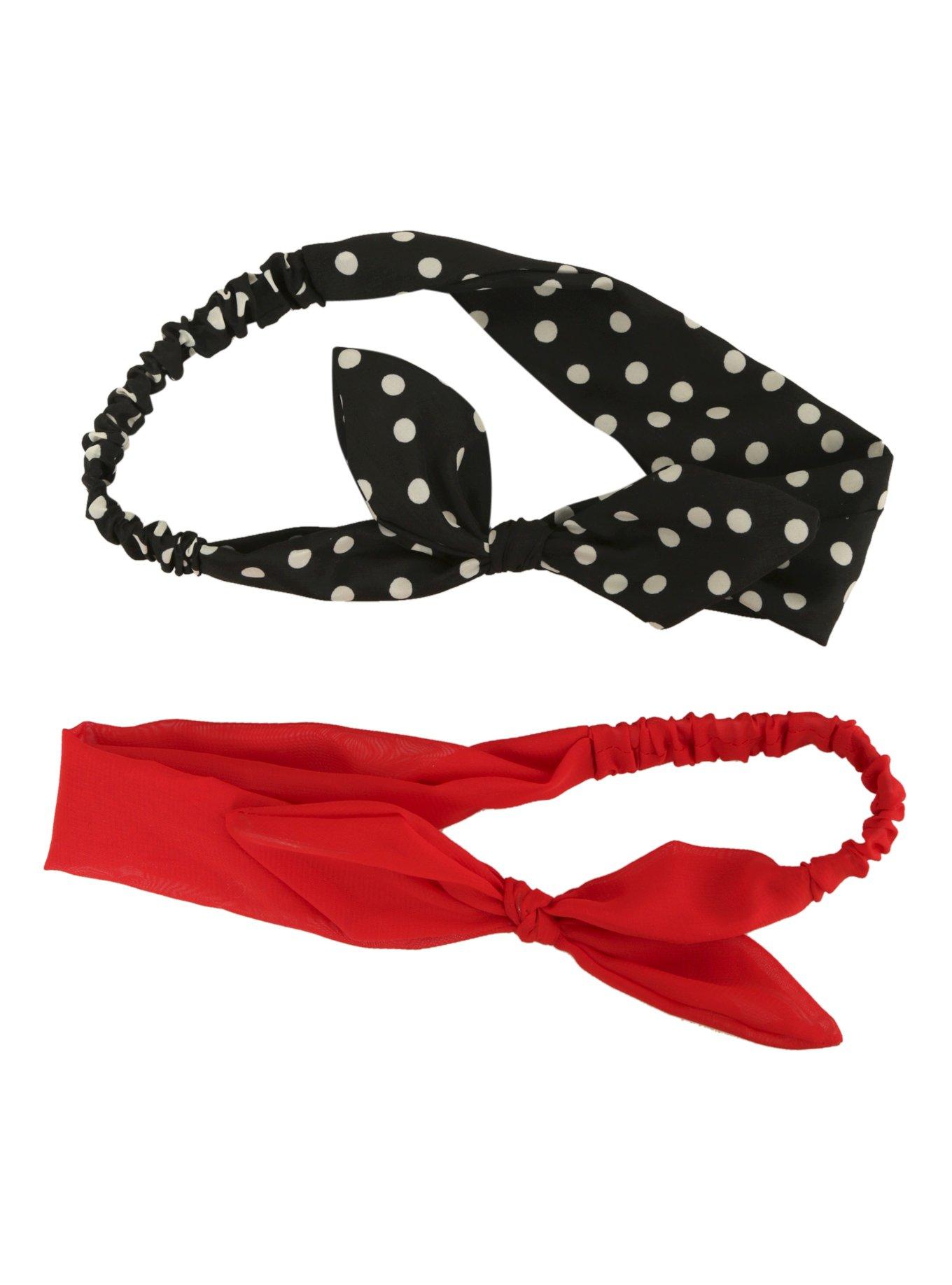 Red Black & White Polka Dot Headband 2 Pack, , alternate