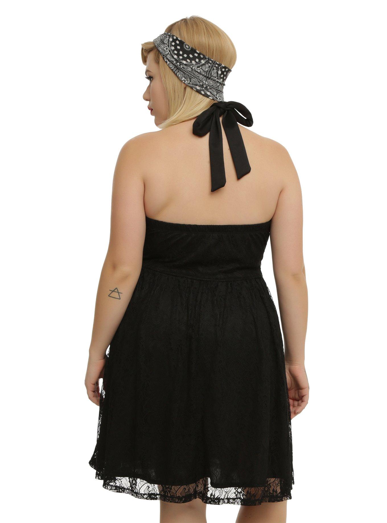 Black Lace Halter Dress Plus Size, , alternate