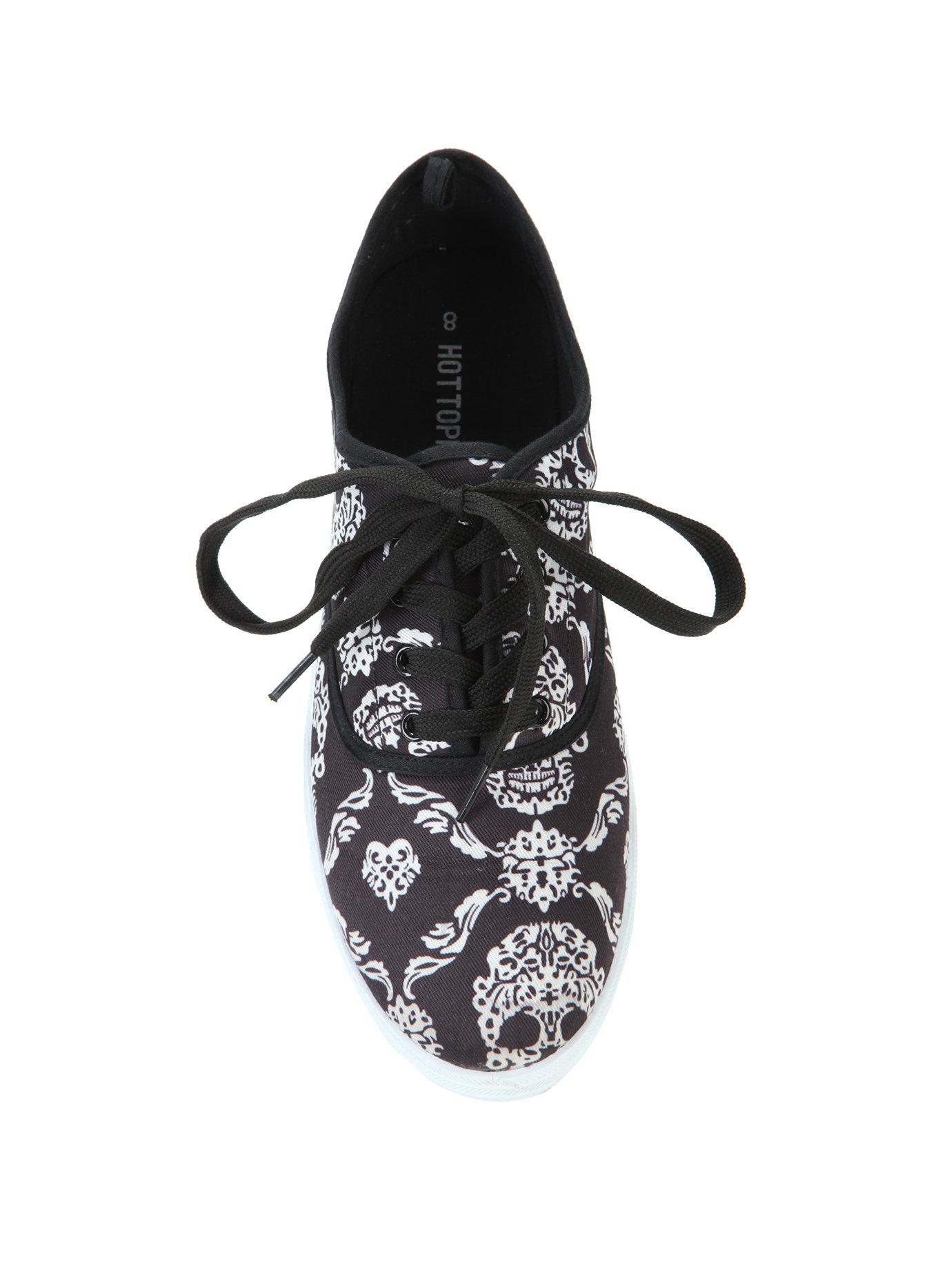 Black & White Skull Filigree Lace-Up Sneakers, , alternate
