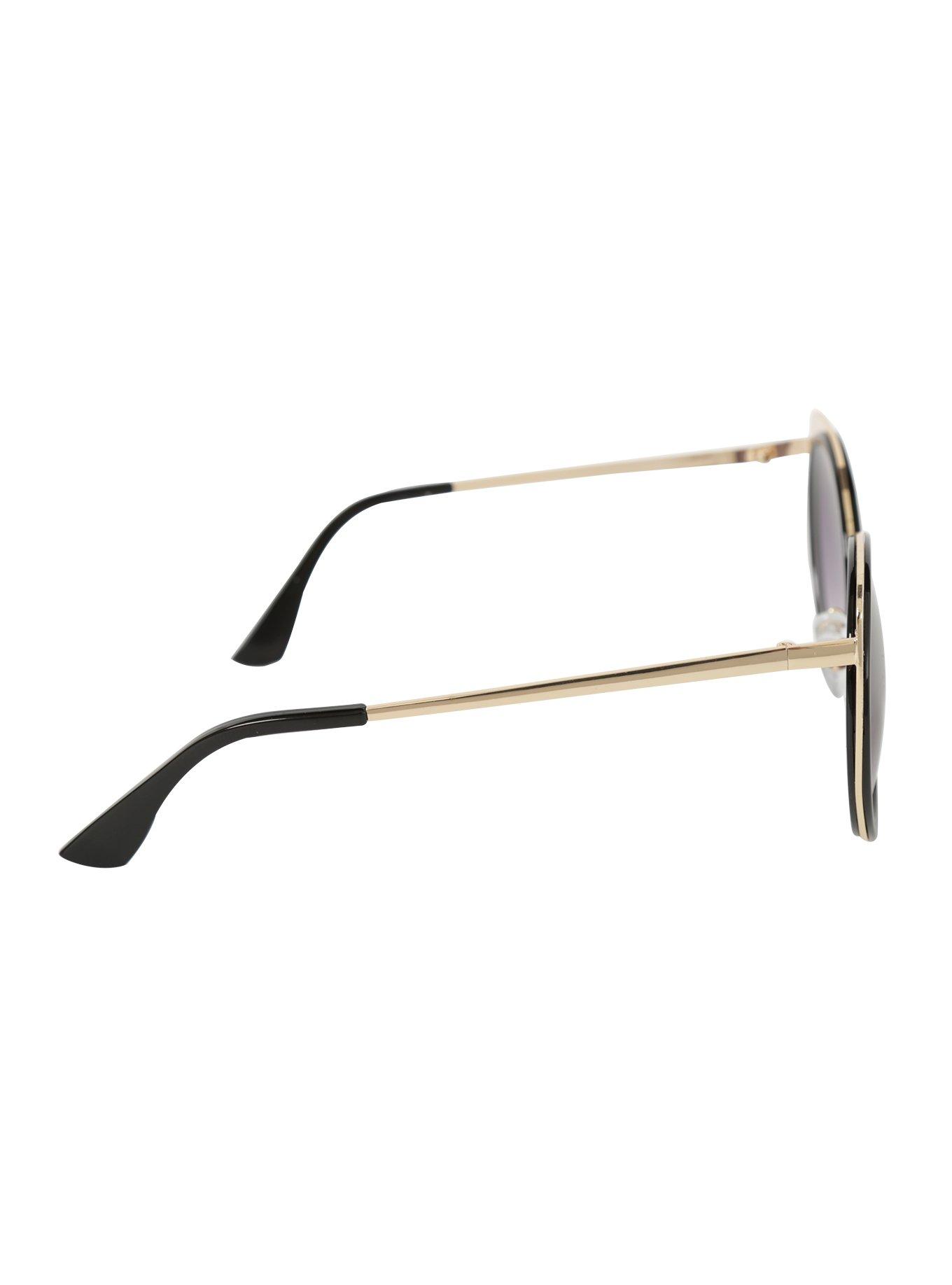 Black & Gold Smoke Lens Cat Eye Sunglasses, , alternate