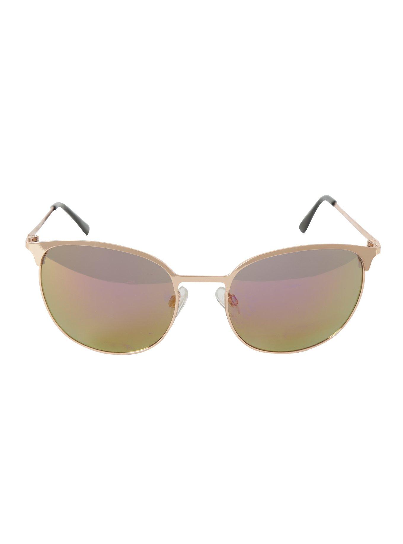 Metal Gold Purple Lens Retro Sunglasses, , alternate