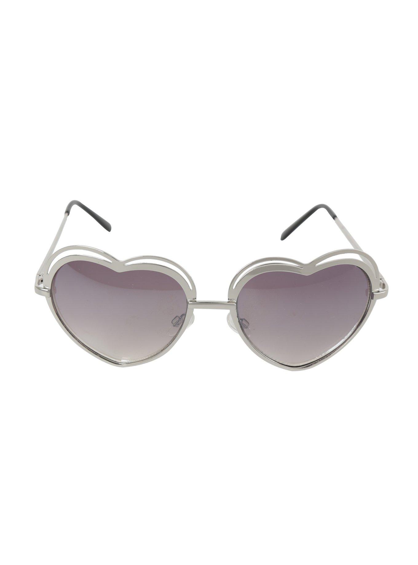 Silver Cut-Out Heart Sunglasses, , alternate