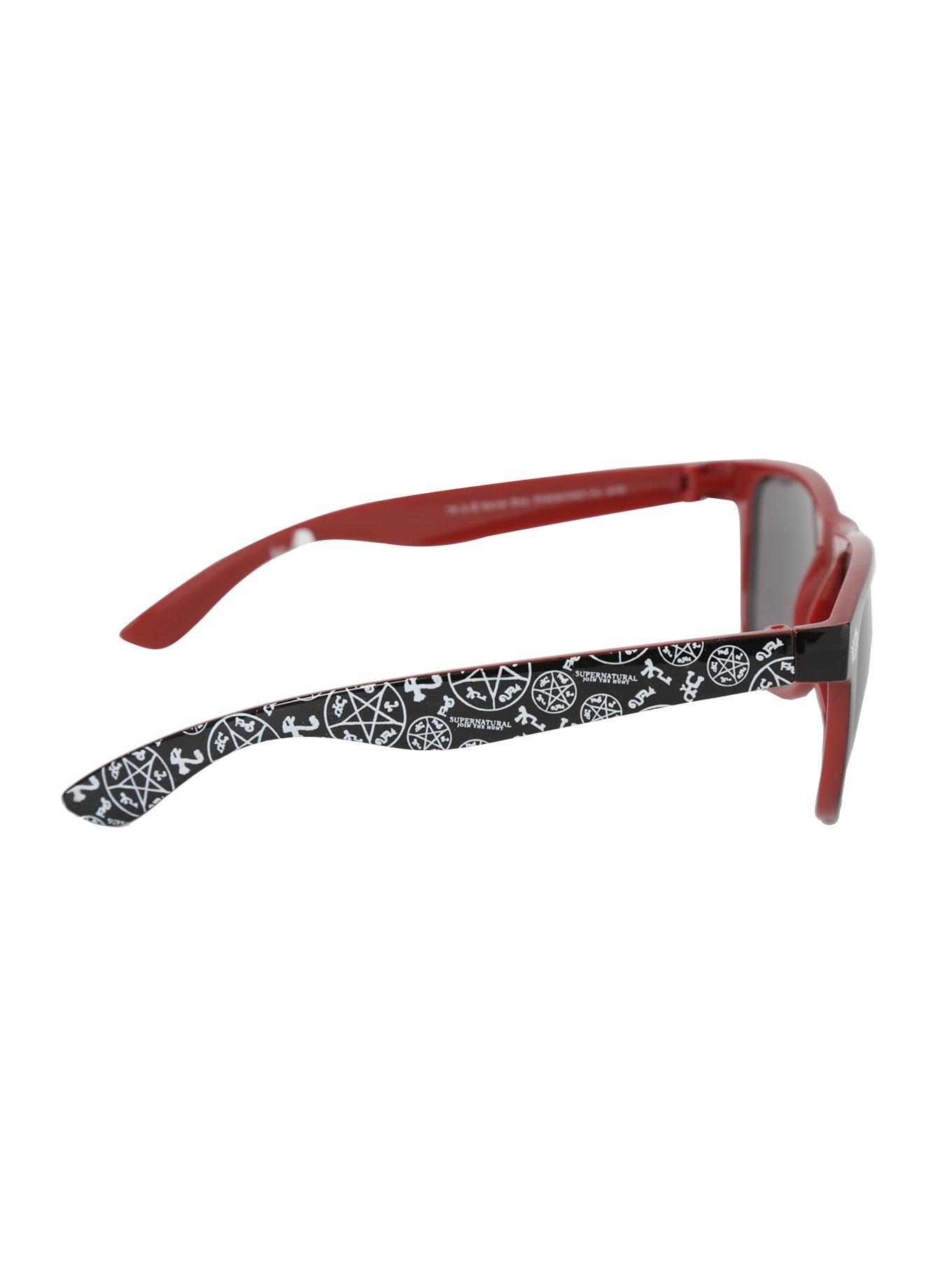 Supernatural Maroon Symbols Retro Sunglasses, , alternate