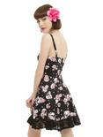 Black & Pink Skull Rose Lace-Up Dress, , alternate