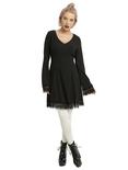 Black Long Crochet Bell Sleeve Dress, , alternate
