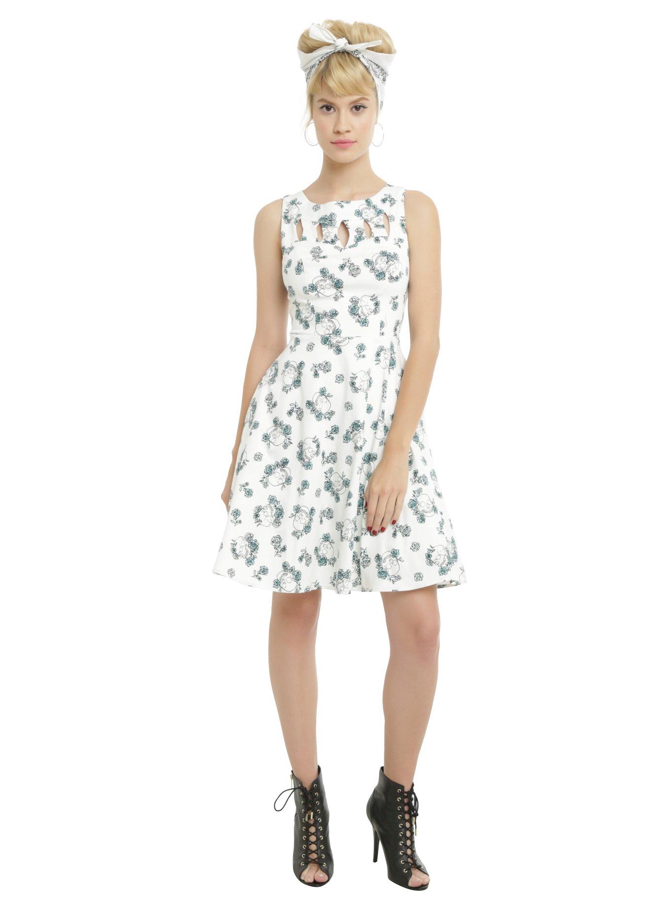 White Skull & Floral Detail Dress, , alternate