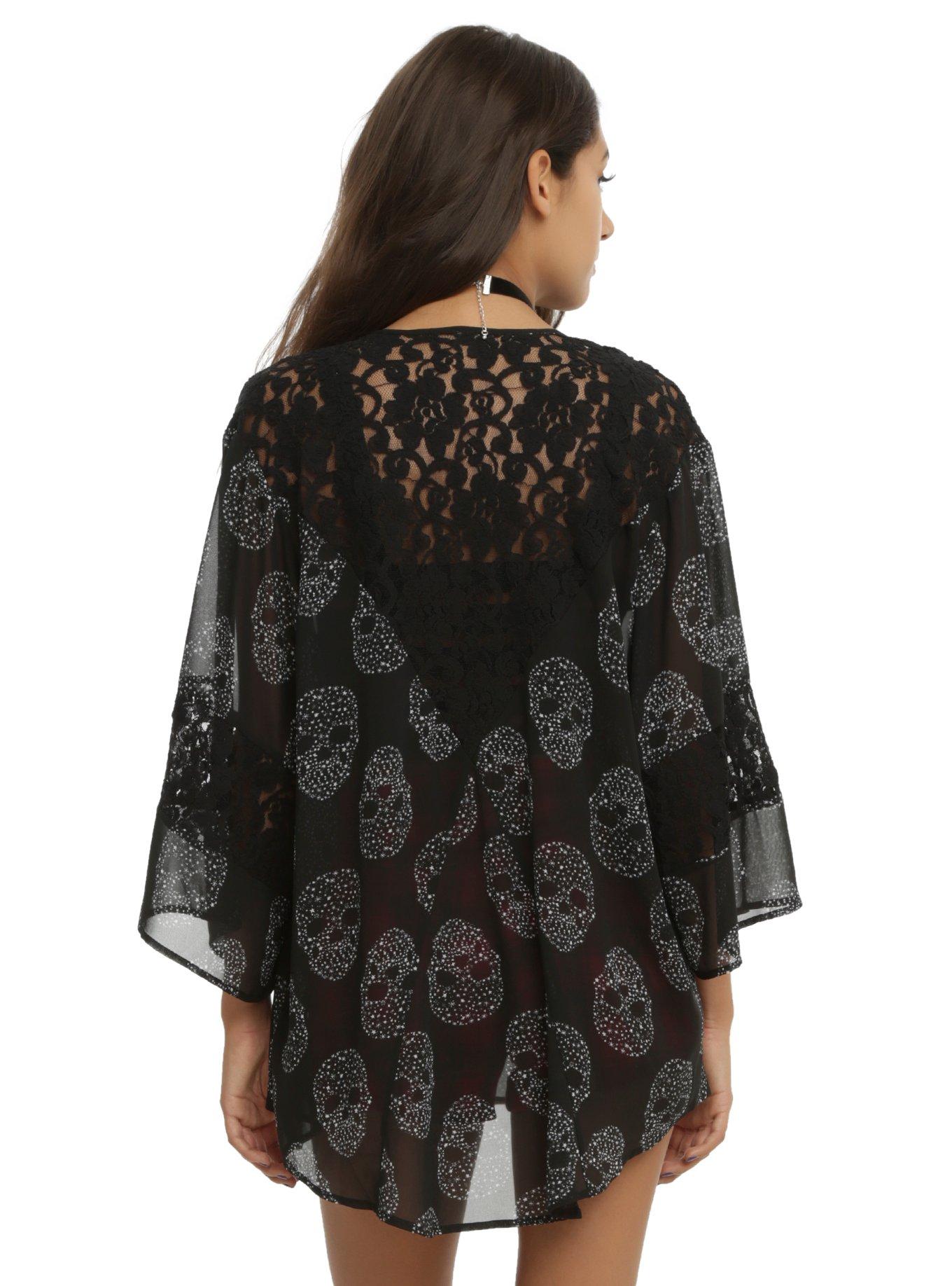 Skull Banded Lace Kimono, , alternate