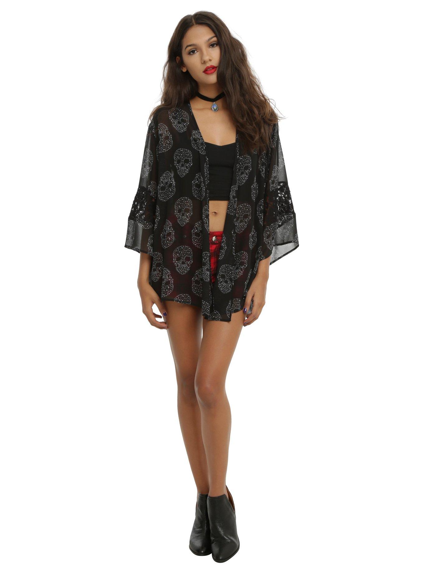Skull Banded Lace Kimono, , alternate