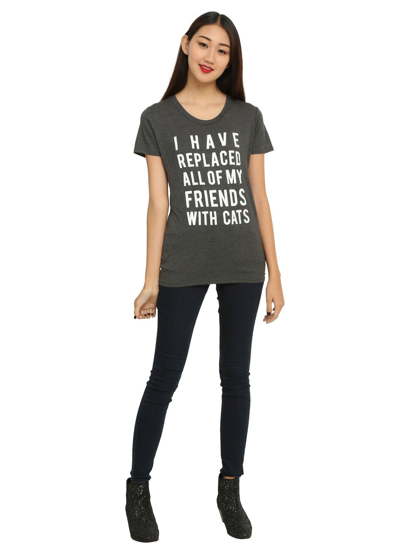 Replaced Friends With Cats Girls T-Shirt, , alternate