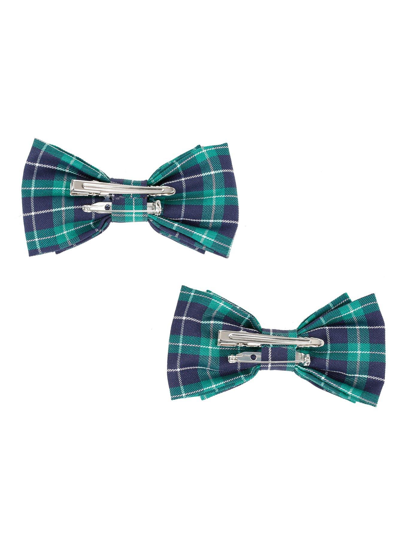 Green Plaid Hair Bow 2 Pack, , alternate