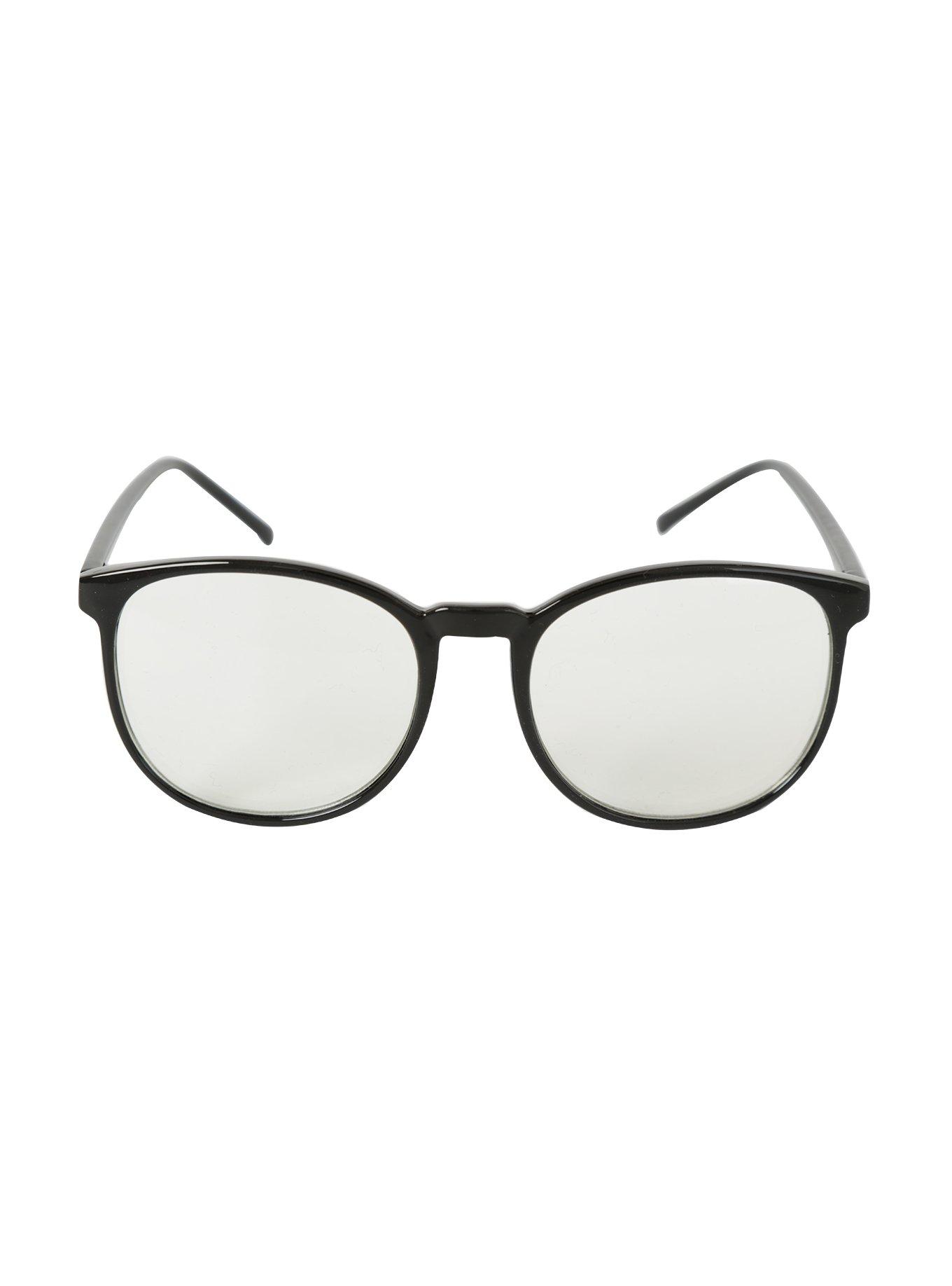 Thin Black Clear Lens Round Glasses, , alternate