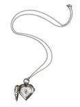 Burnished Silver Tone Heart Rib Cage Pocket Watch Necklace, , alternate