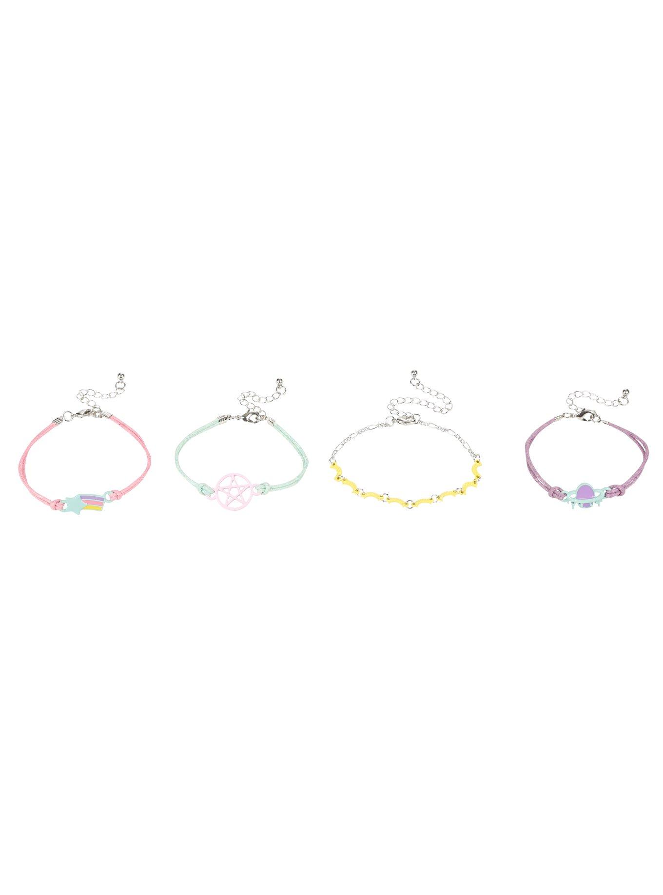 Pastel Rainbow & Pentagram Cord Bracelet Set, , alternate