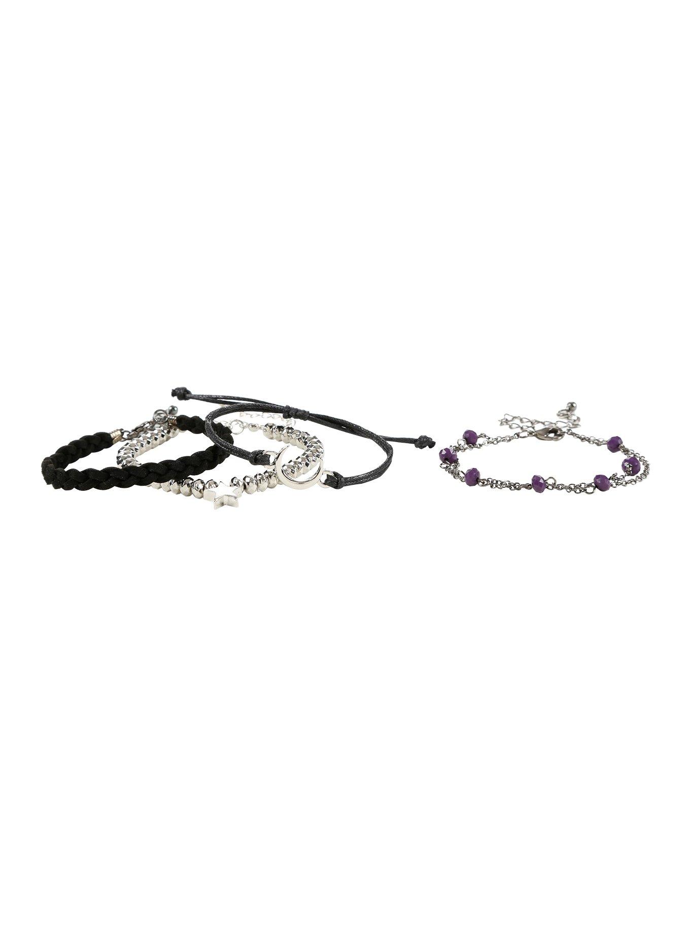 Star Moon Purple Bead Bracelet Set, , alternate
