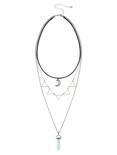 Moon Blue Crystal & Triangle Layered Necklace, , alternate