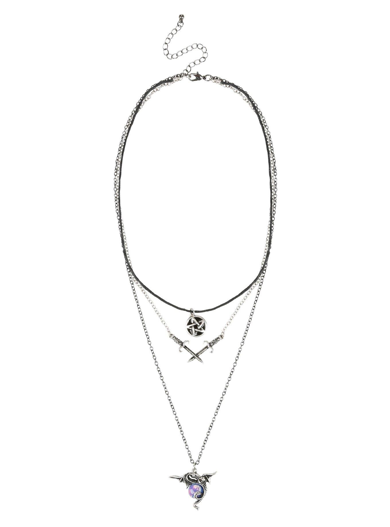 Dragon Sword Pentagram Layered Necklace, , alternate