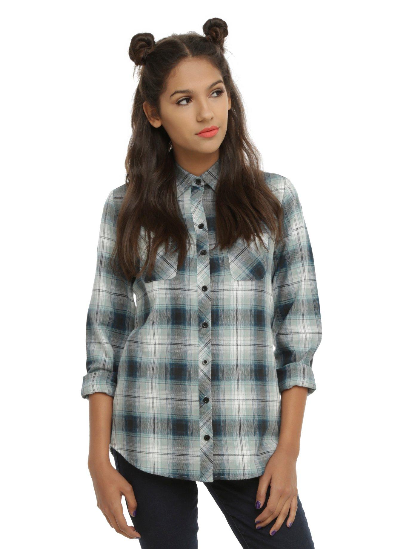 Disney Peter Pan Neverland Plaid Girls Woven Button-Up, , alternate