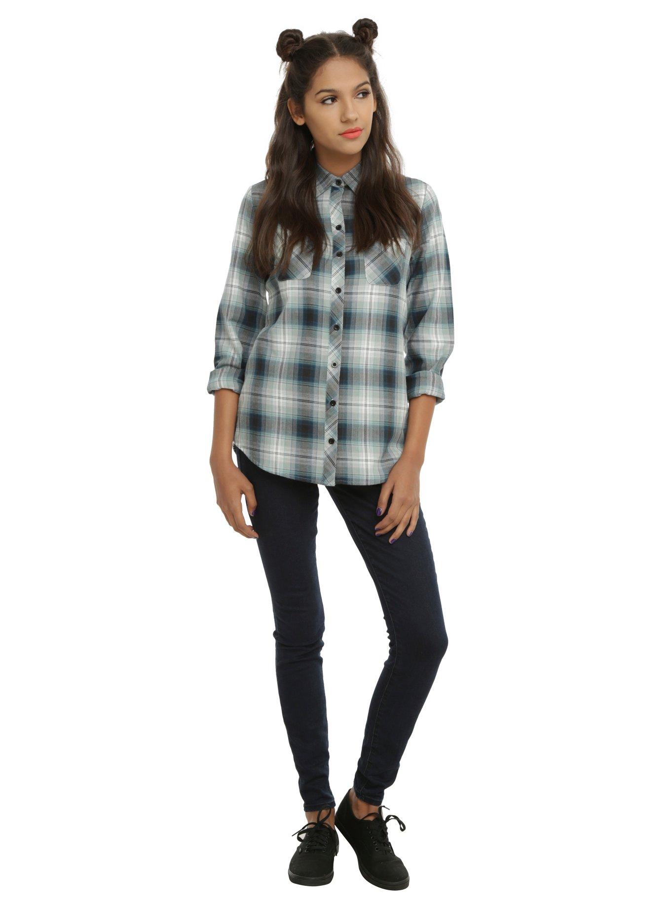 Disney Peter Pan Neverland Plaid Girls Woven Button-Up, , alternate