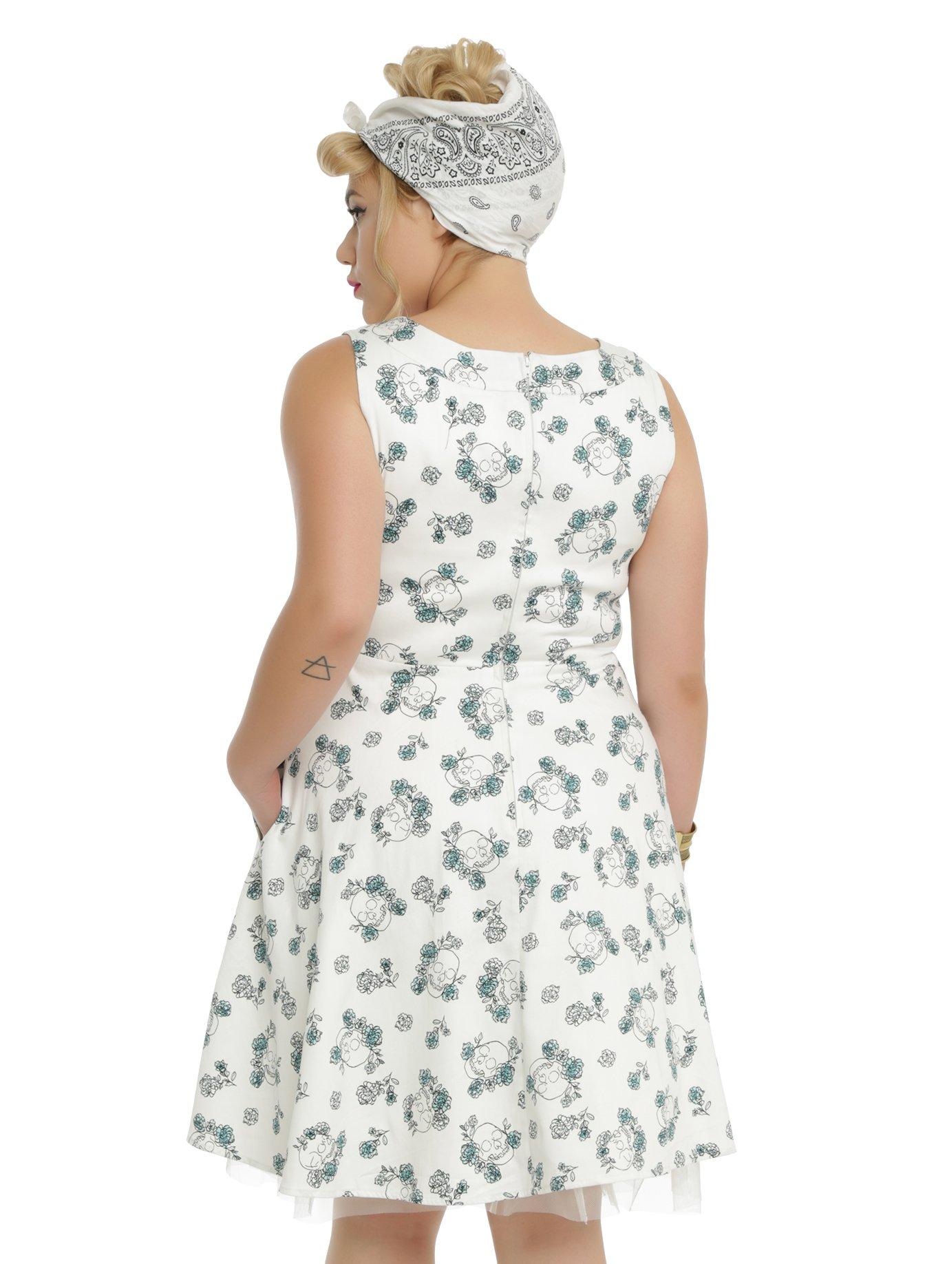 White Skull & Floral Detail Dress Plus Size, , alternate