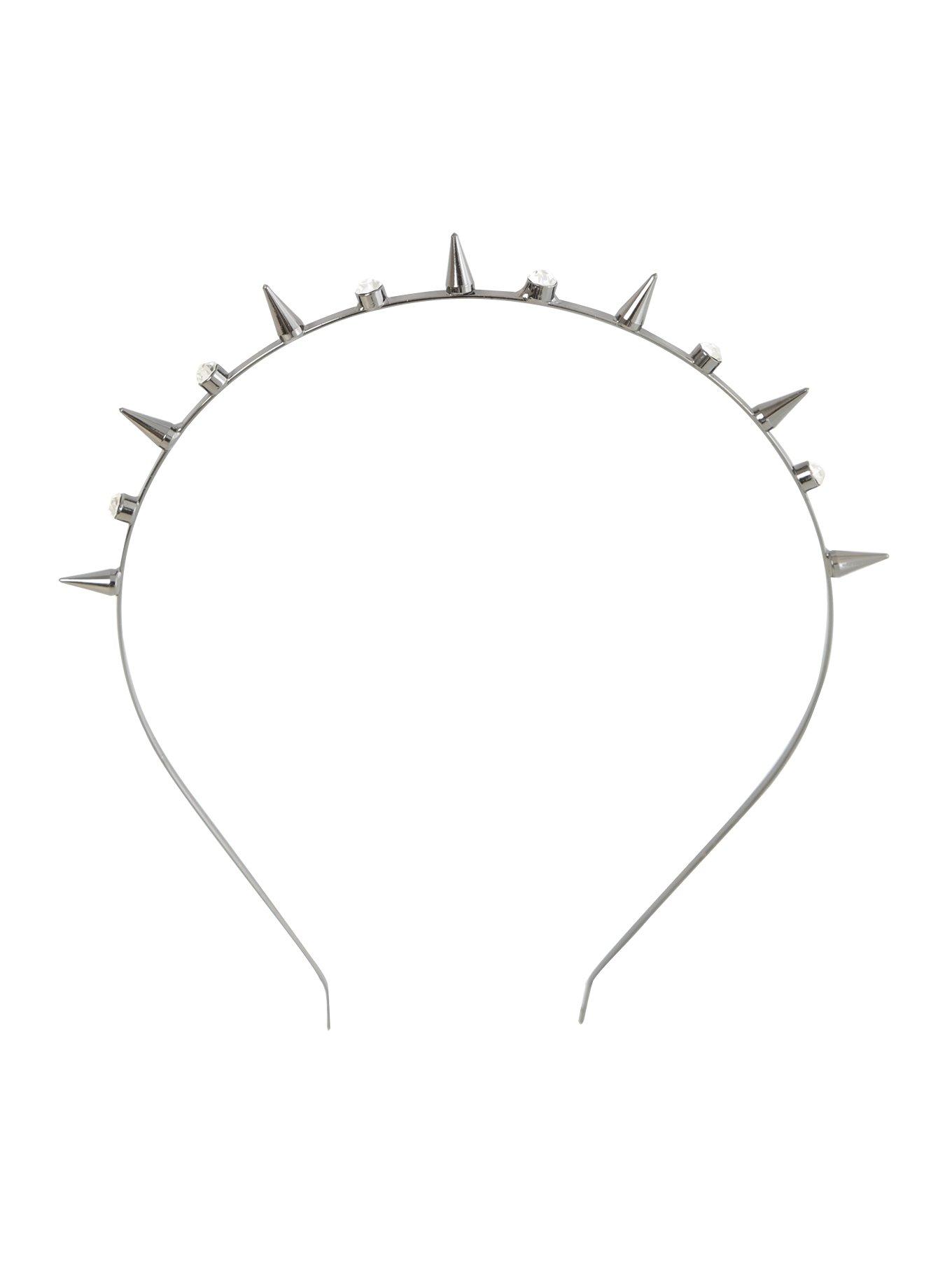 Hematite Spike & Clear Gem Headband, , alternate