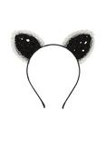 Black & Ivory Lace Animal Ear Headband, , alternate
