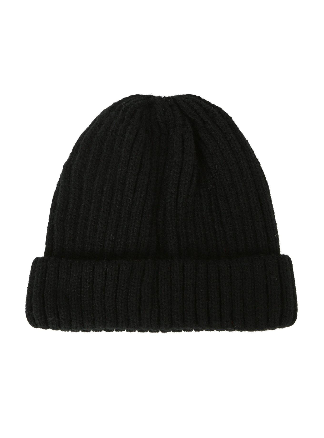 Black Knit Skull Cap Beanie, , alternate
