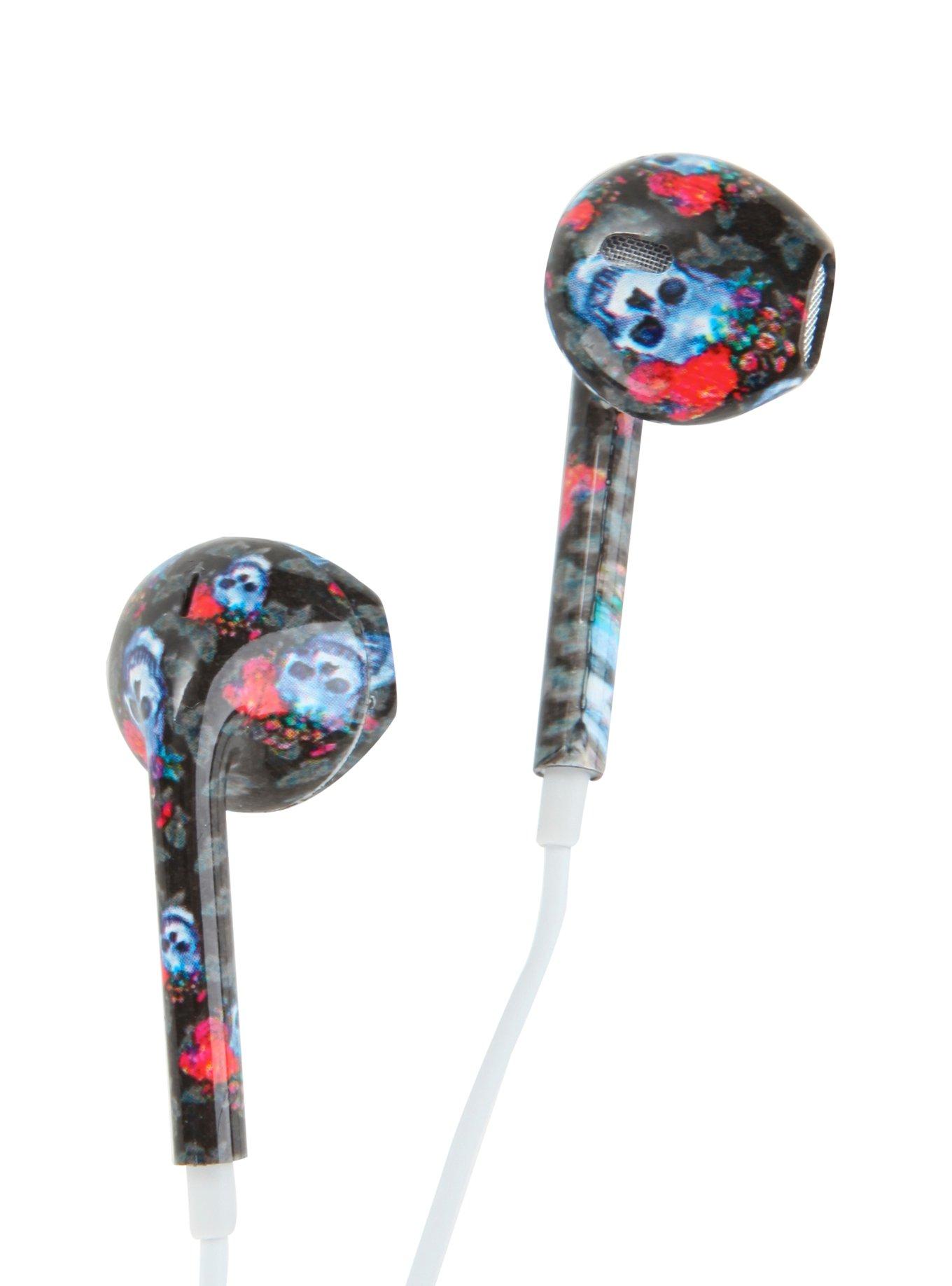 MiCase Skull Butterfly Floral Print Earbuds, , alternate