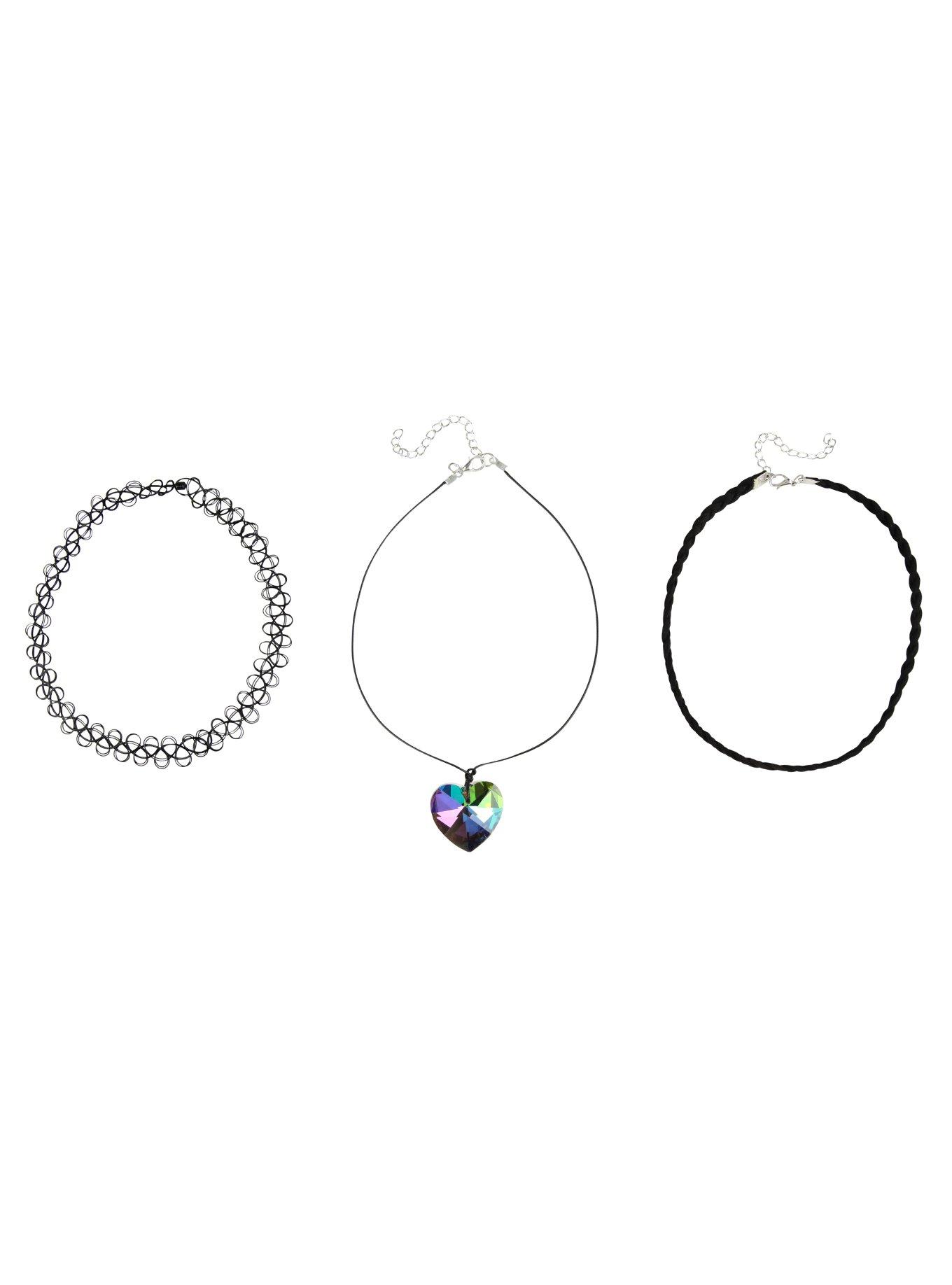 Rainbow Heart Cord Tattoo Choker Set, , alternate