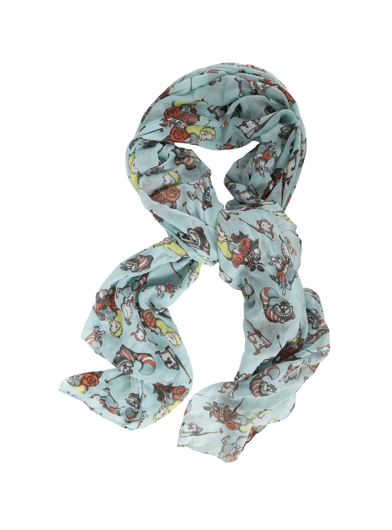 Disney Alice In Wonderland Blue Tattoo Tossed Oblong Scarf, , alternate