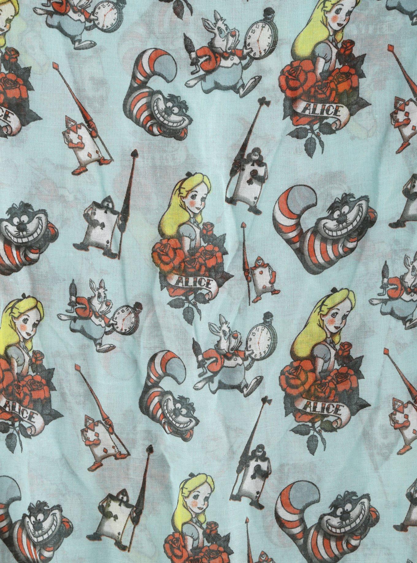 Disney Alice In Wonderland Blue Tattoo Tossed Oblong Scarf, , alternate