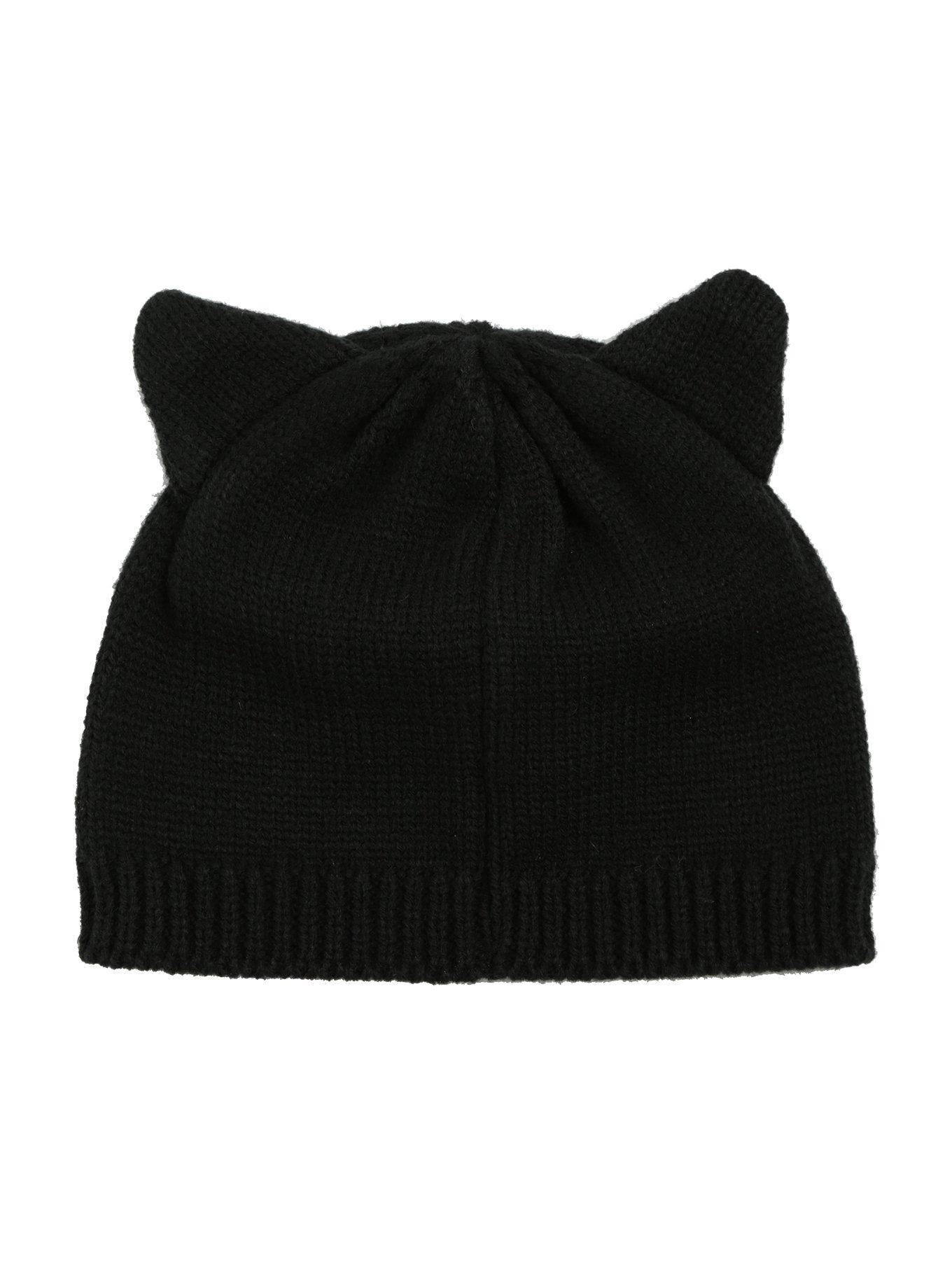 Black Cat Ear Knit Beanie, , alternate