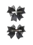 Black Faux Leather Tulle Circle Stud Hair Bow Set, , alternate
