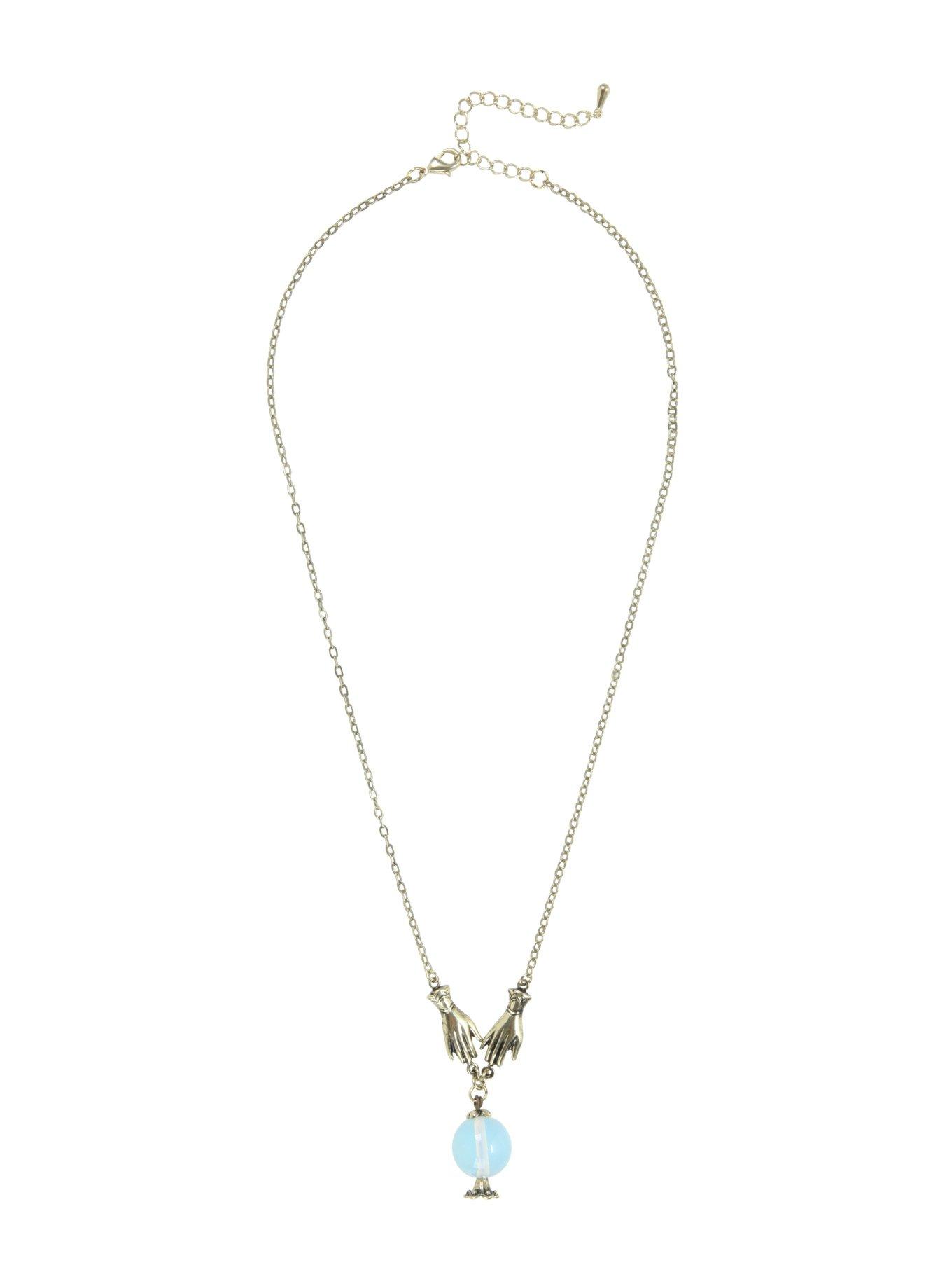 Burnished Gold Hands & Crystal Ball Chain Necklace, , alternate