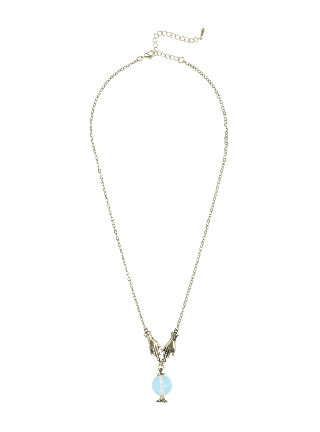 Burnished Gold Hands & Crystal Ball Chain Necklace, , alternate