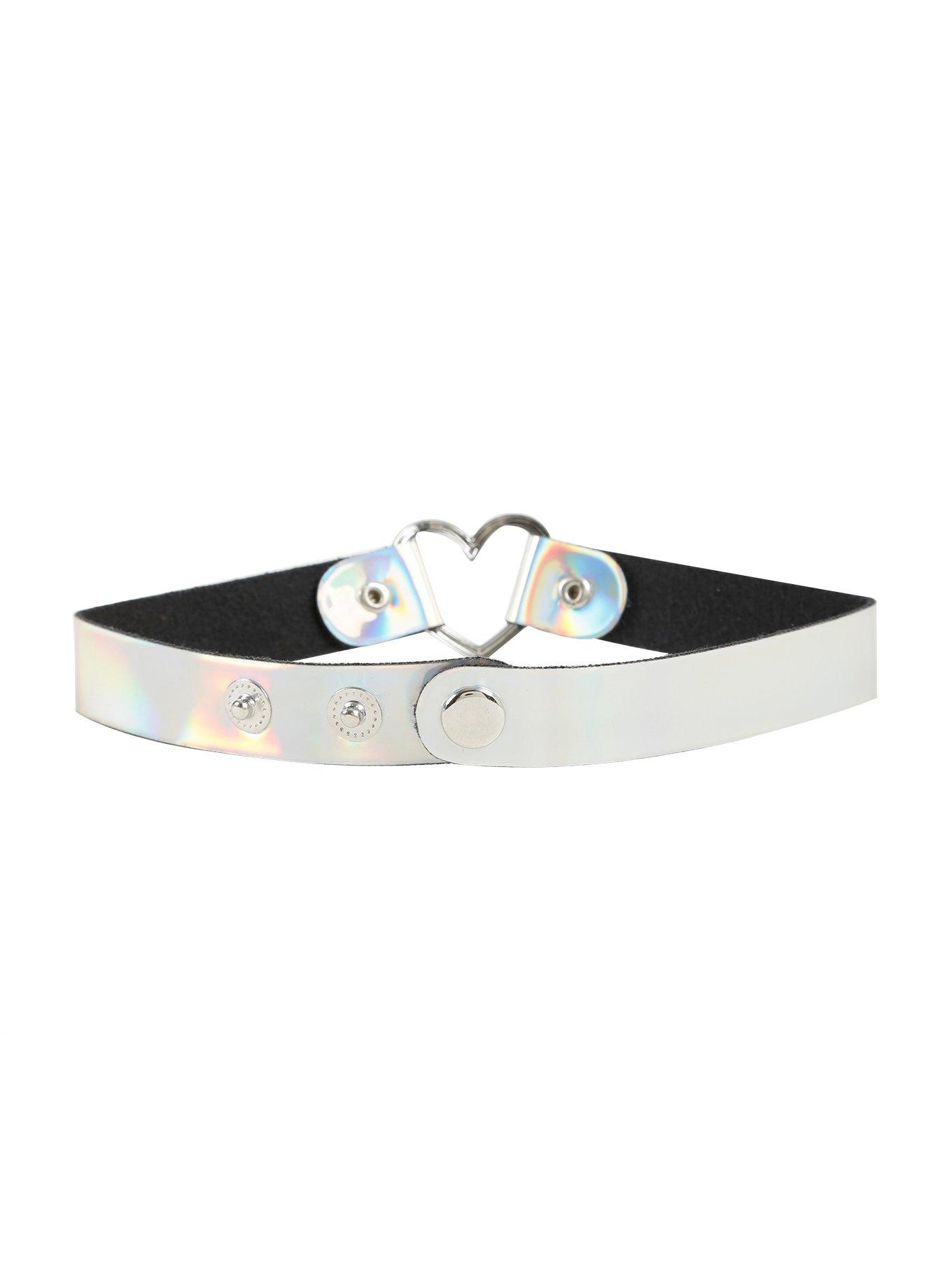 Iridescent Vinyl Heart Ring Choker, , alternate