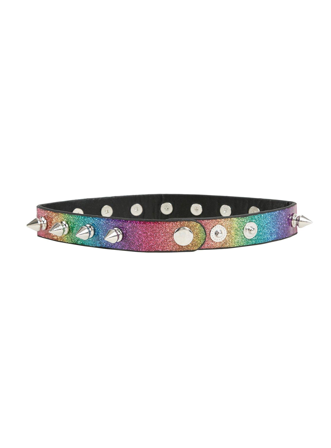 Rainbow Glitter Spike Choker, , alternate