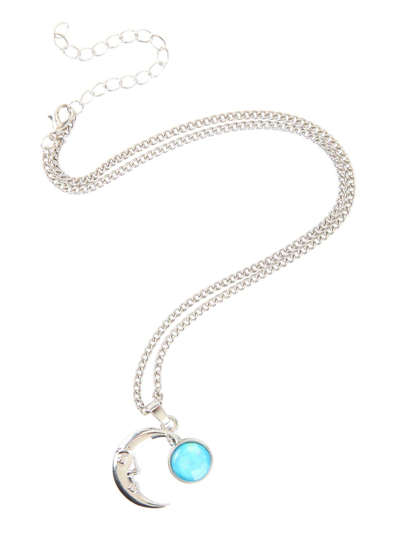 Blackheart Crescent Moon Blue Stone Necklace, , alternate
