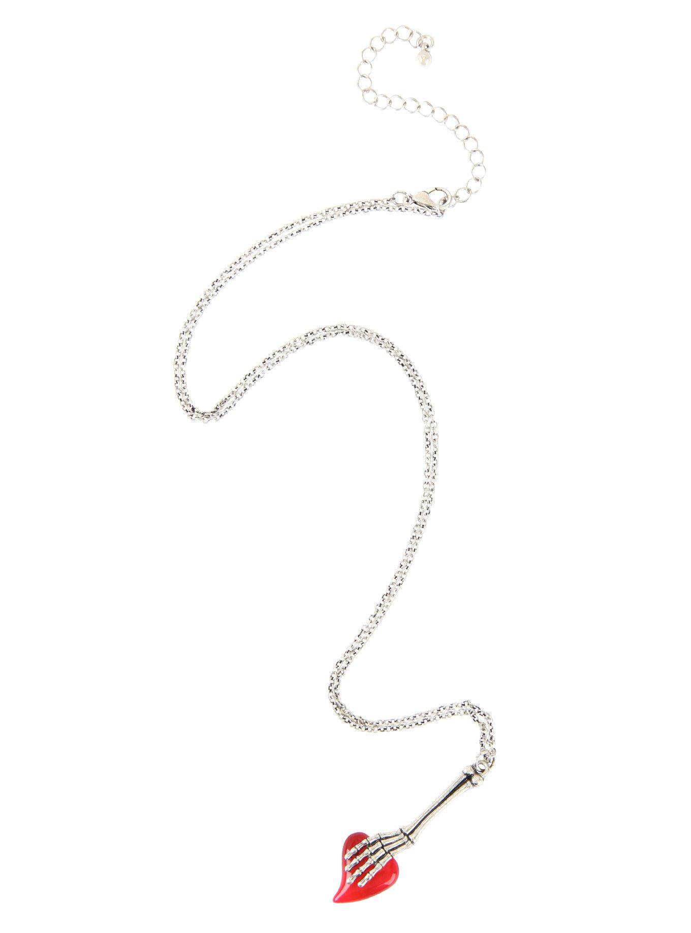 Skeleton Hand Holding Heart Long Necklace, , alternate