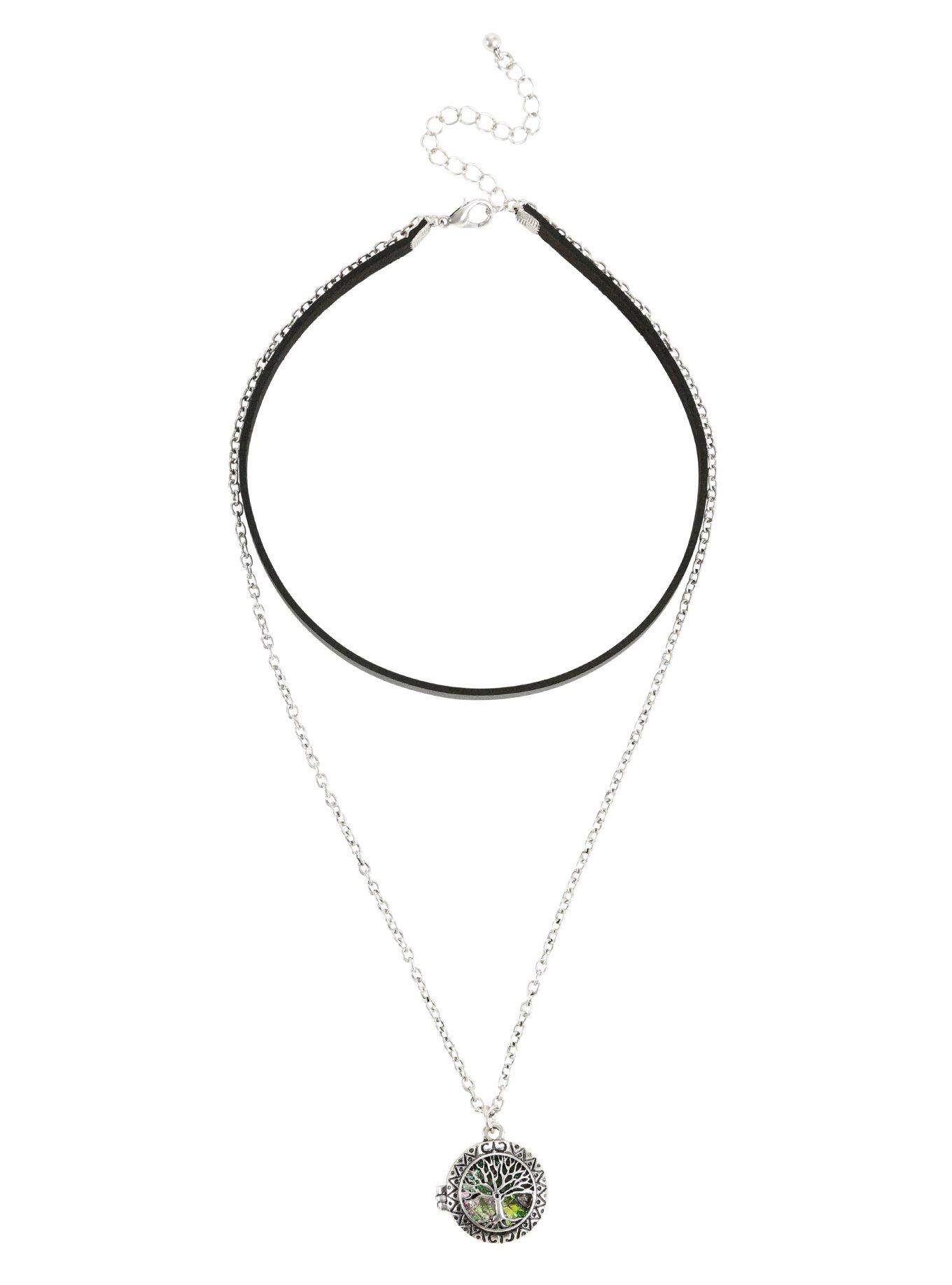 Thin Faux Leather Tree Of Life Choker, , alternate