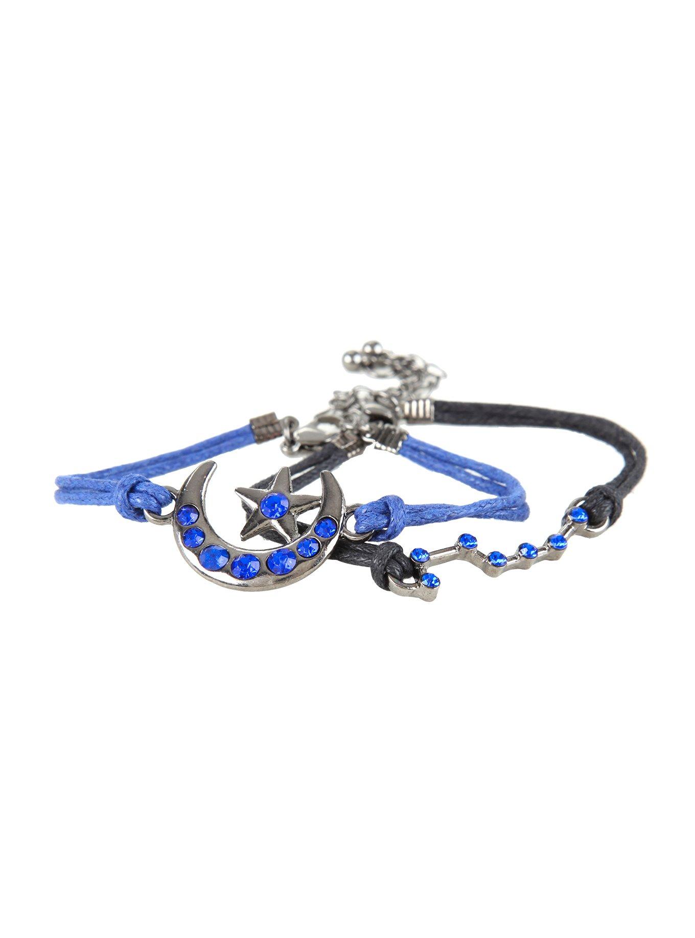 Blue CZ Dipper Moon Cord Bracelet Set, , alternate
