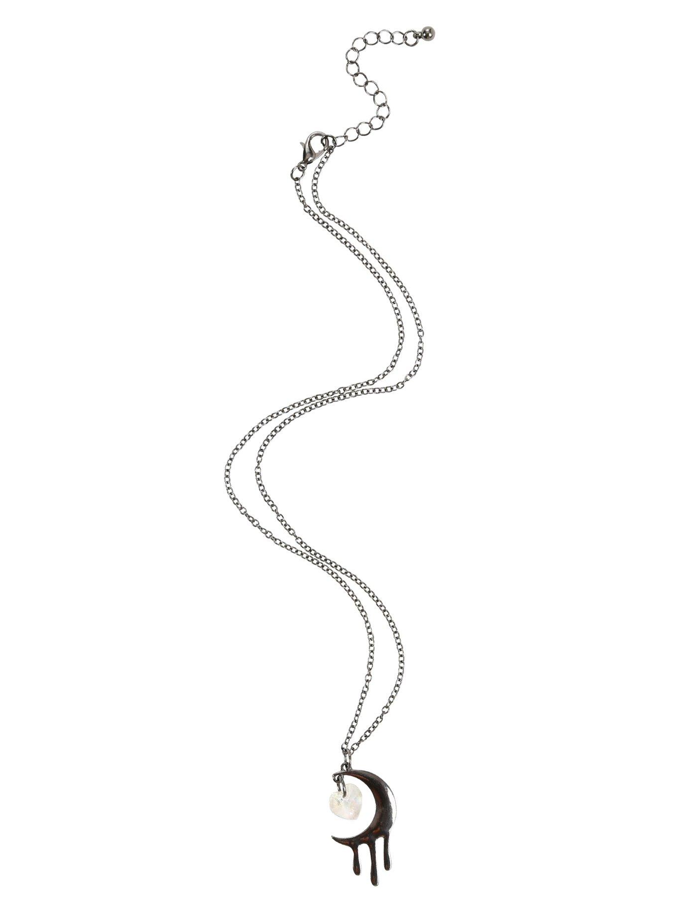 Hematite Dripping Moon Iridescent Heart Necklace, , alternate