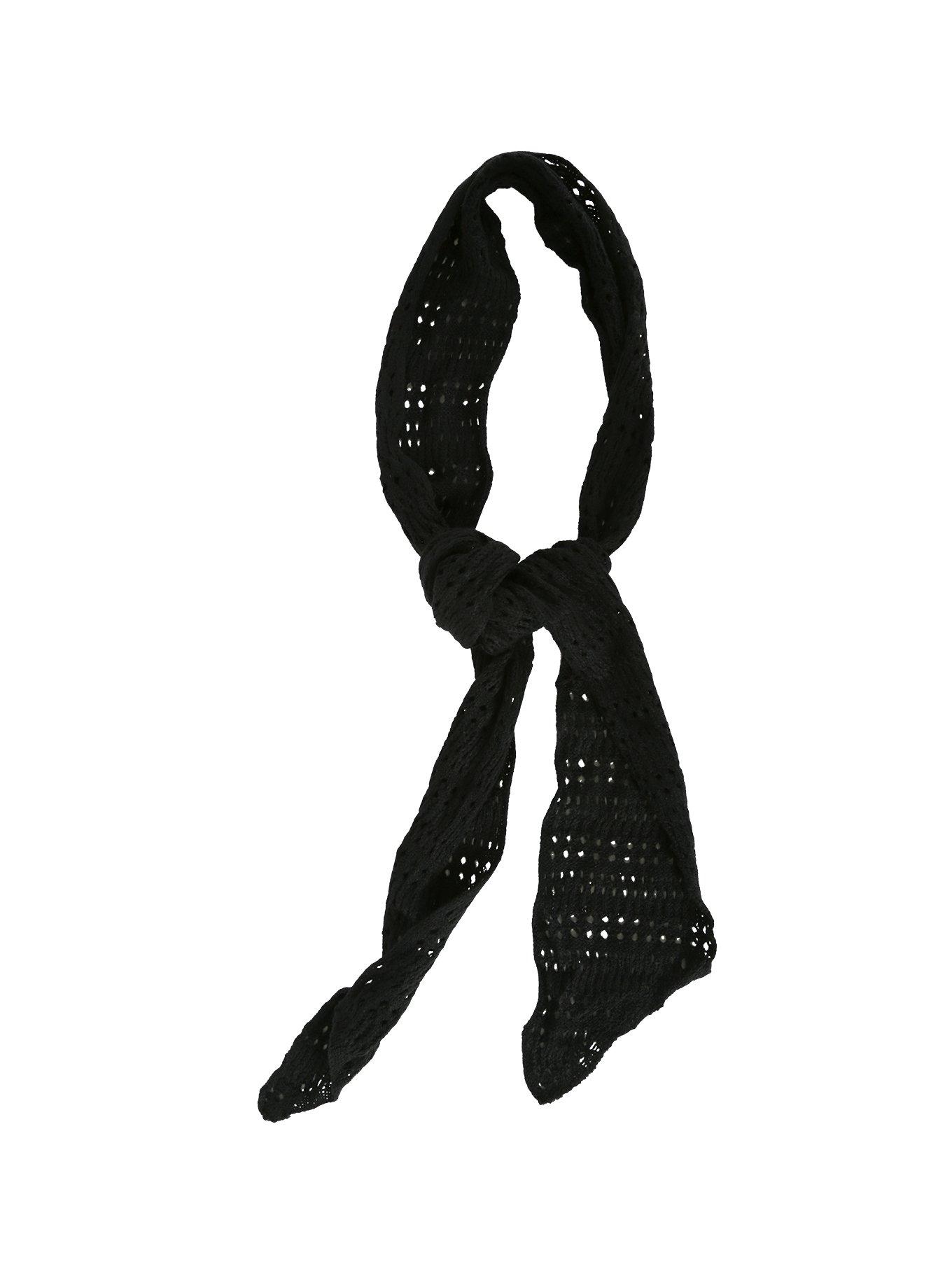 Black Crochet Skinny Scarf, , alternate