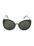 Metal Black On Black Cat Ear Round Sunglasses, , alternate