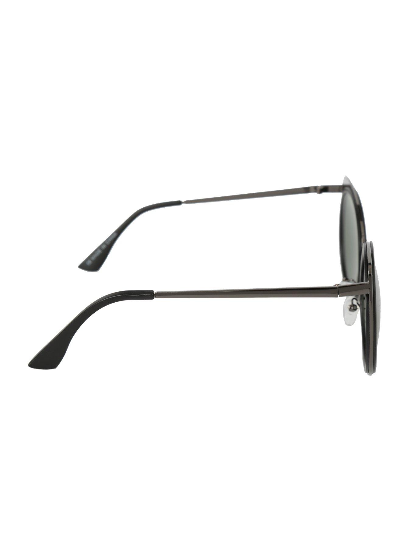 Metal Black On Black Cat Ear Round Sunglasses, , alternate