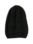 Black Large Weave Slouch Ribbed Beanie, , alternate