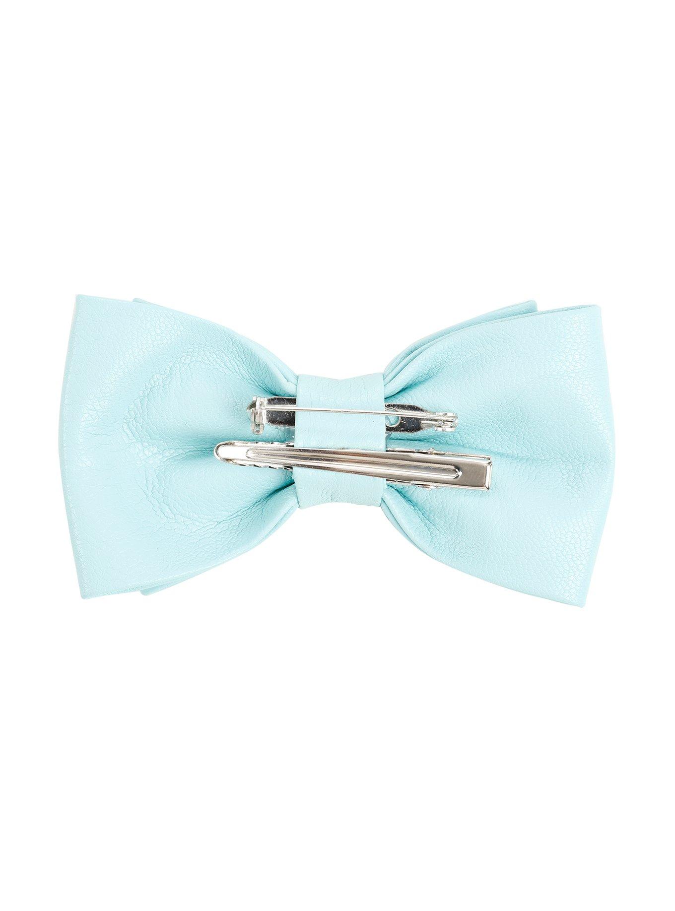 Mint Faux Leather Hair Bow, , alternate