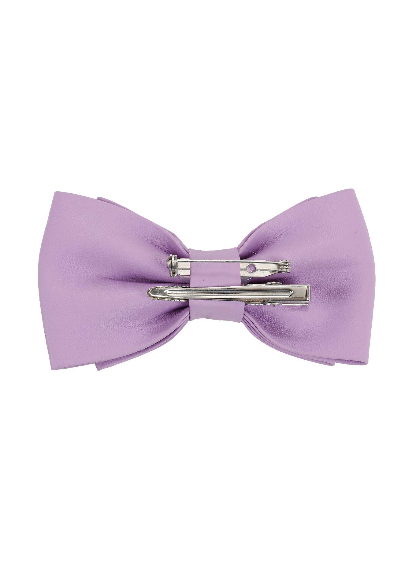 Pastel Purple Faux Leather Hair Bow, , alternate