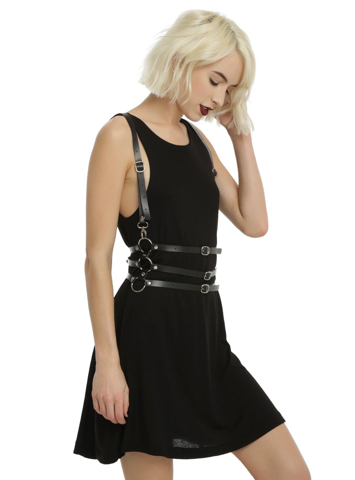Black Faux Leather 3-Buckle Harness, , alternate