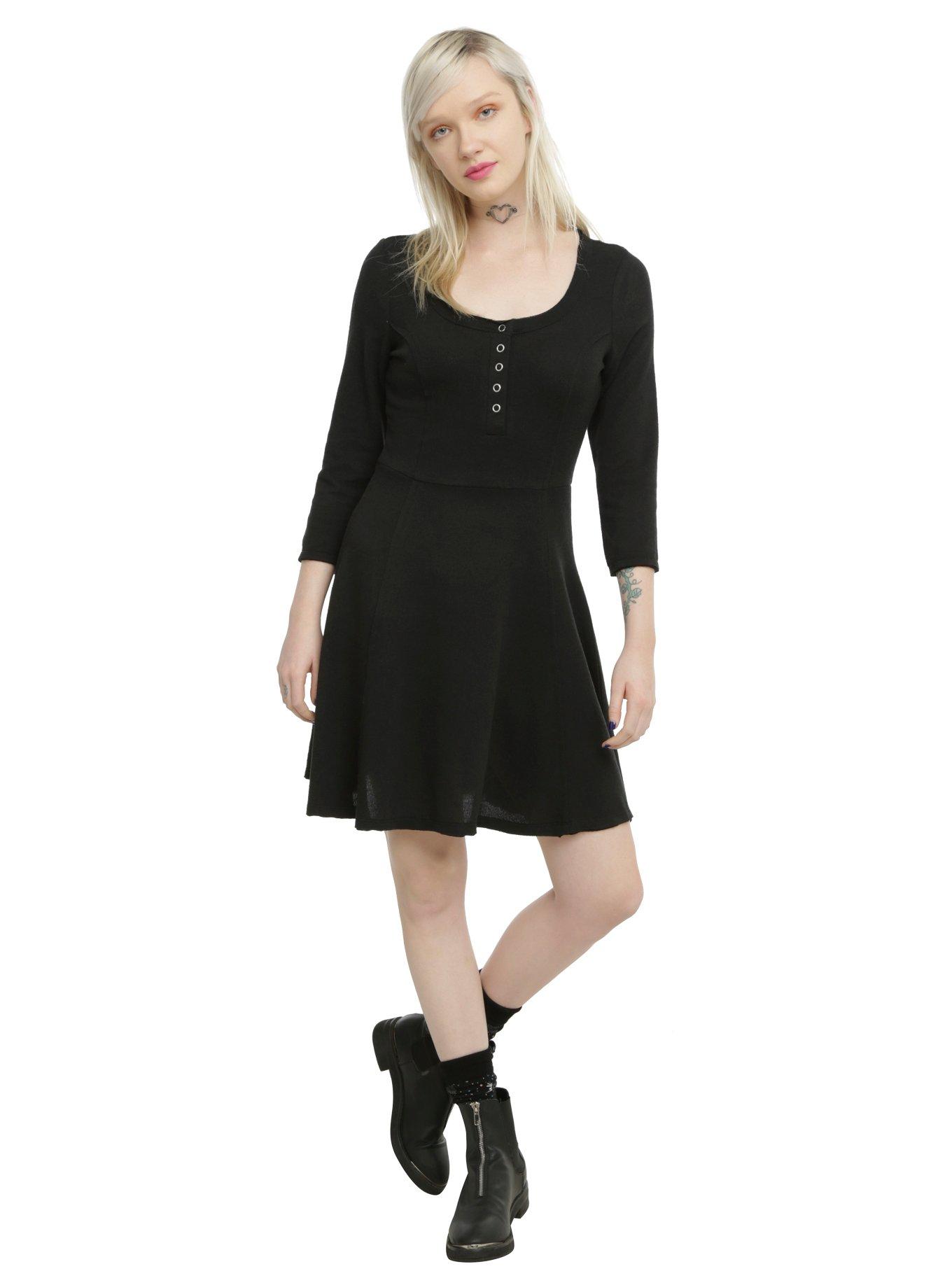 Black Mid-Sleeve Skater Dress, , alternate
