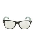 Teal Black And Grey Chevron Stripe Retro Clear Lens Glasses, , alternate